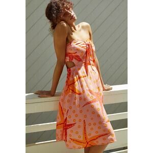 Farm Rio Anthropologie Under The Sea Cover-Up Dress Pink Orange Starfish Size XS